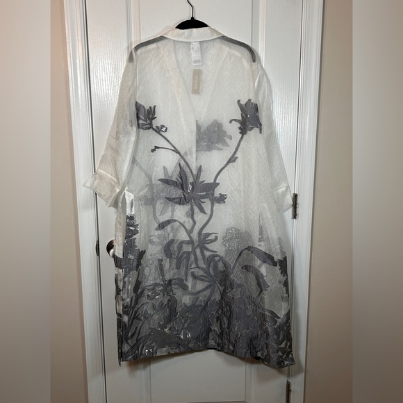 Chico's Jacquard Duster Gray Floral 16/18 - Picture 2 of 10